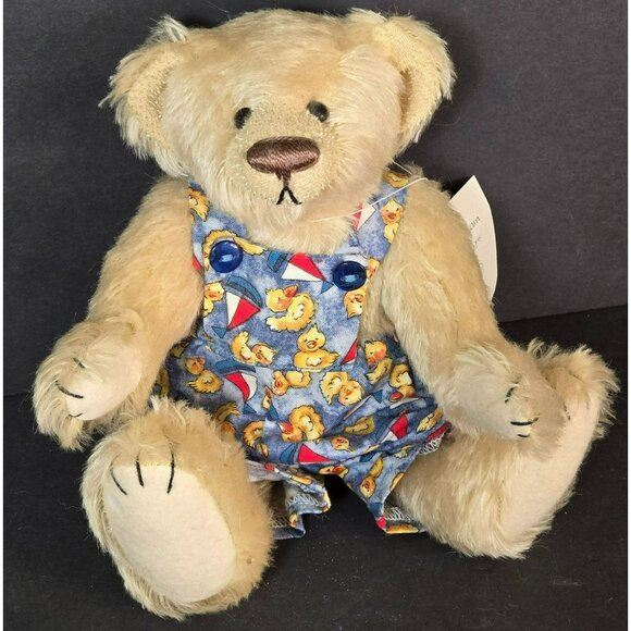 Deb Canham BIGger Bear "Beau" 10" Blonde Mohair Overalls Ducks Boats LE 54/500 - Picture 1 of 11